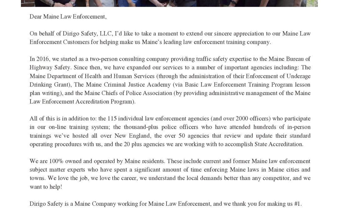 Thank You – Letter Maine Chiefs of Police Association Command Post